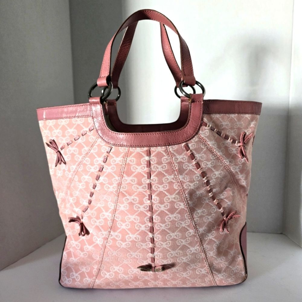 Anya Hindmarch Pink Bow Canvas and Leather Tote Bag
